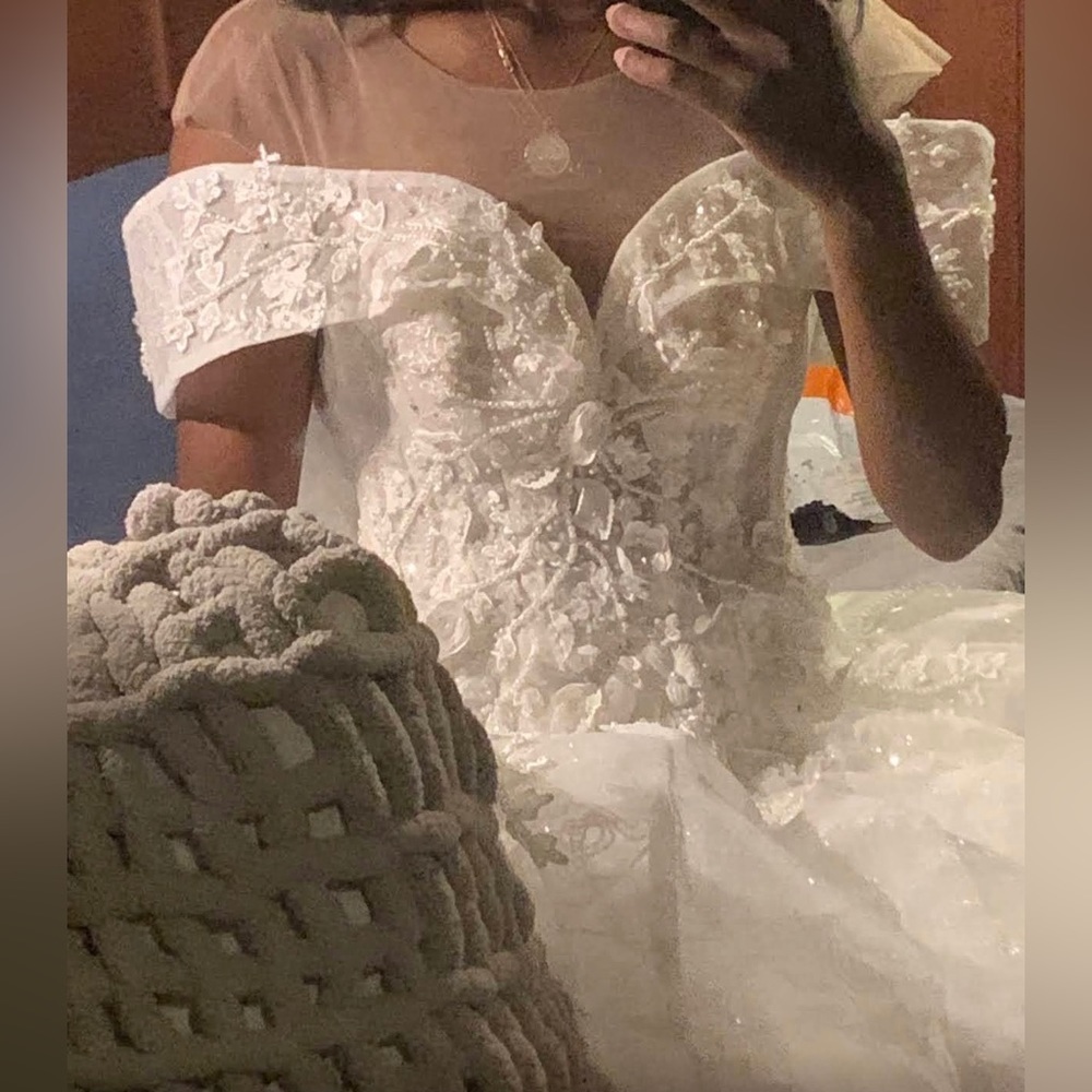 Wedding dress with cathedral veil